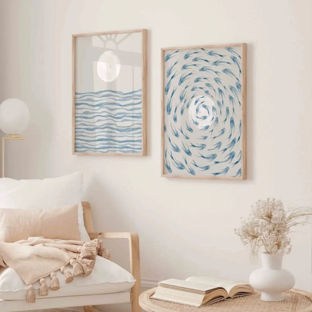 Abstract Canvas Set - 2 buah lukisan kanvas tanpa bingkai,