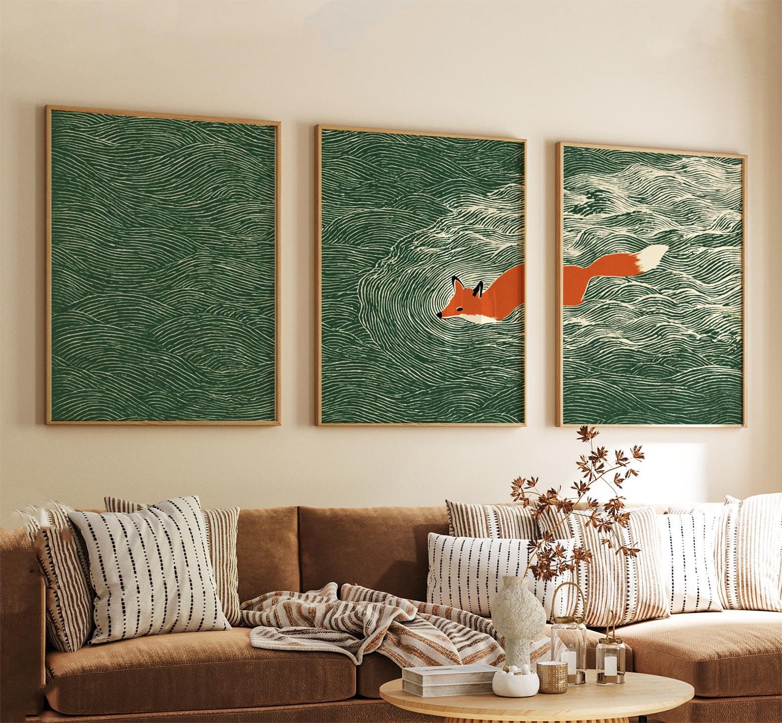 Abstract Canvas Set - 3 buah lukisan kanvas tanpa bingkai,