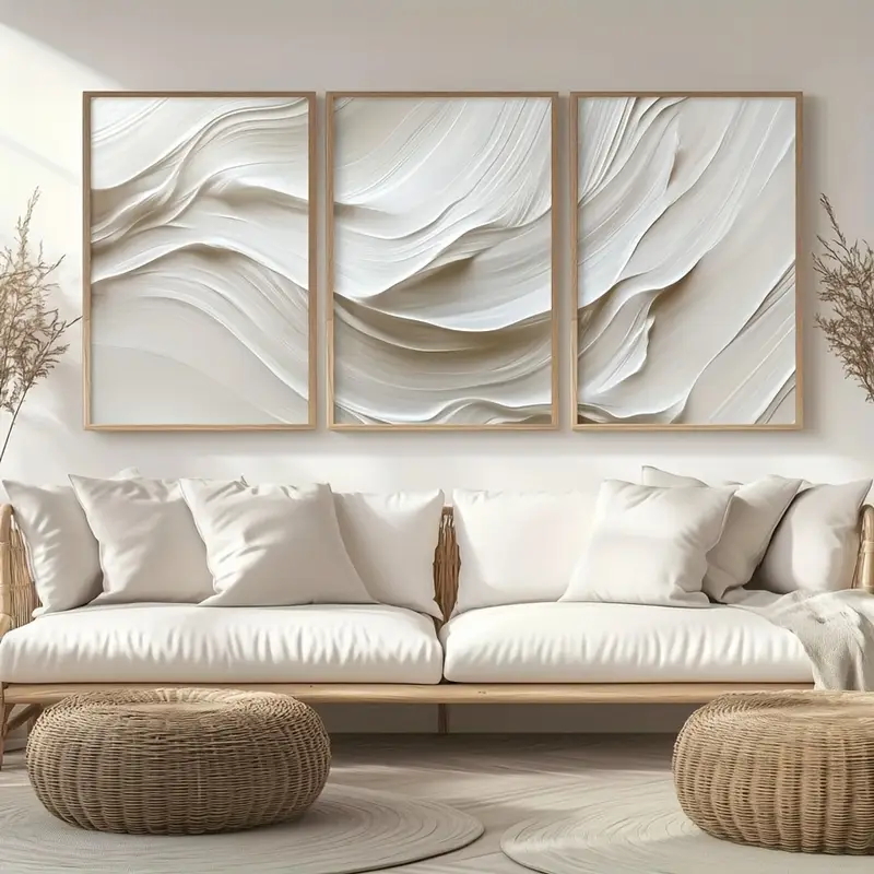 Abstract Canvas Set - 3 Buah/Set Seni Dinding Sederhana Krem
