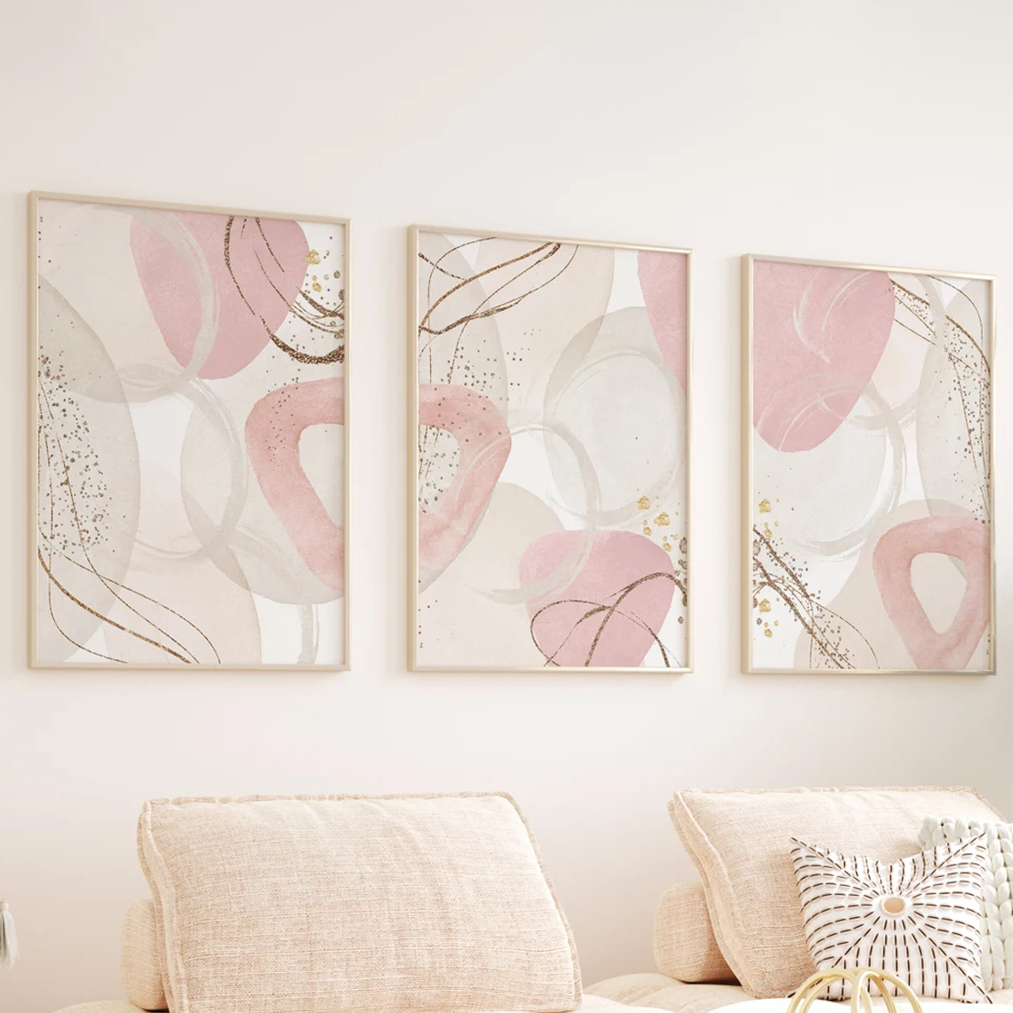 3pcs Set Lukisan Kanvas Pink S - Abstract Canvas Set ulasan dan harga