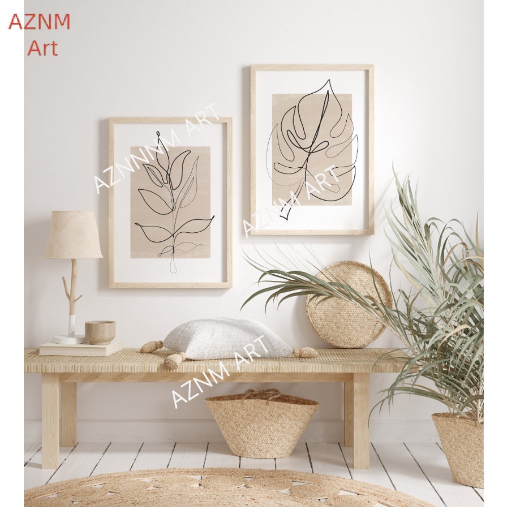 1/2 Buah Set Cetak Seni Garis  - Abstract Canvas Set ulasan dan harga